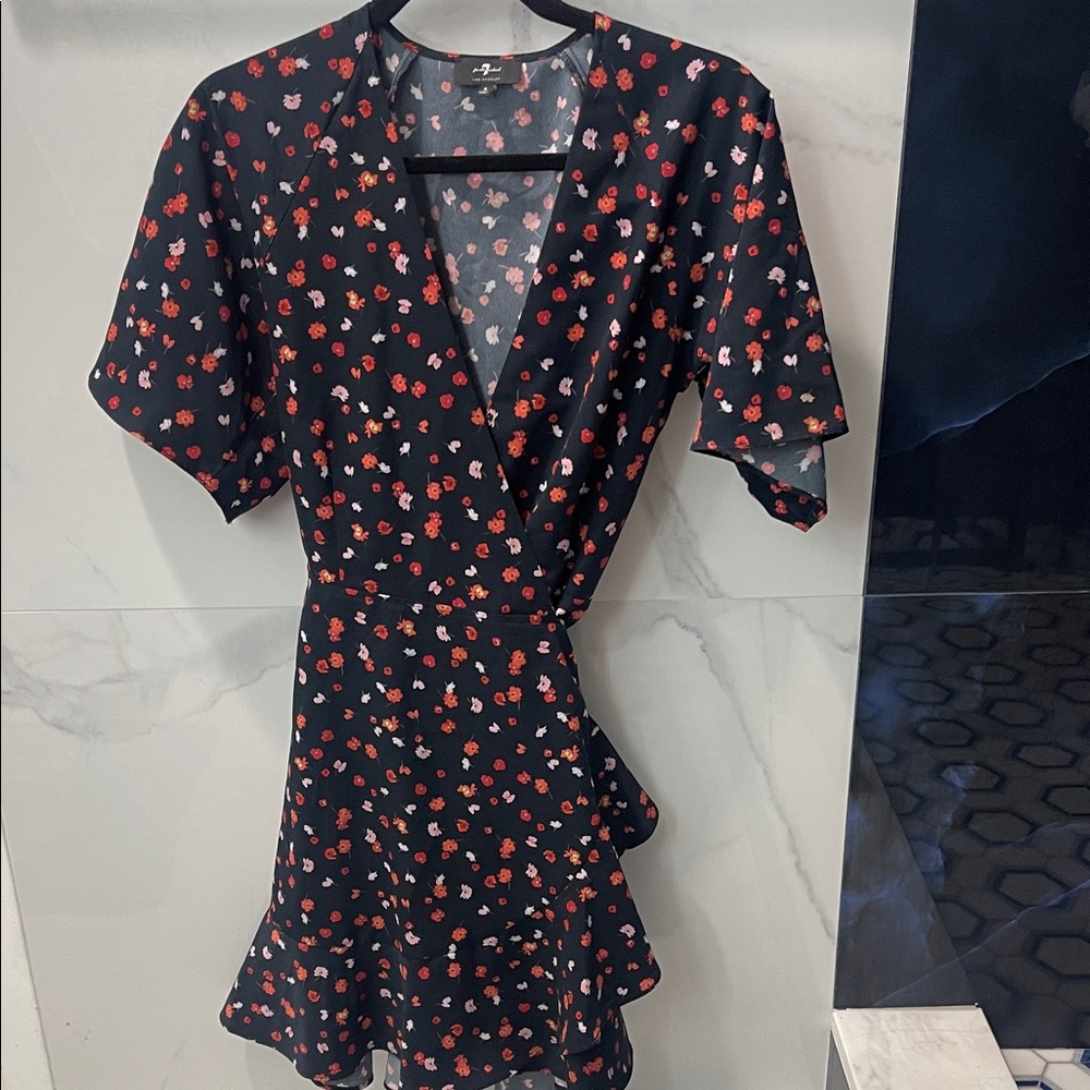 7 For All Mankind Black and Red Floral Mini Dress